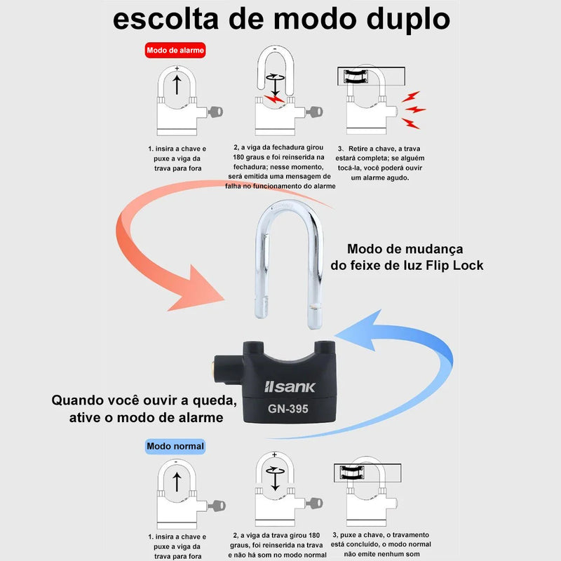 Impermeável Smart Alarm Cadeado, Bloqueio de alarme para motocicleta, bicicleta, bicicleta, portas e Windows Segurança, Alarme Pad Locks, 110dB