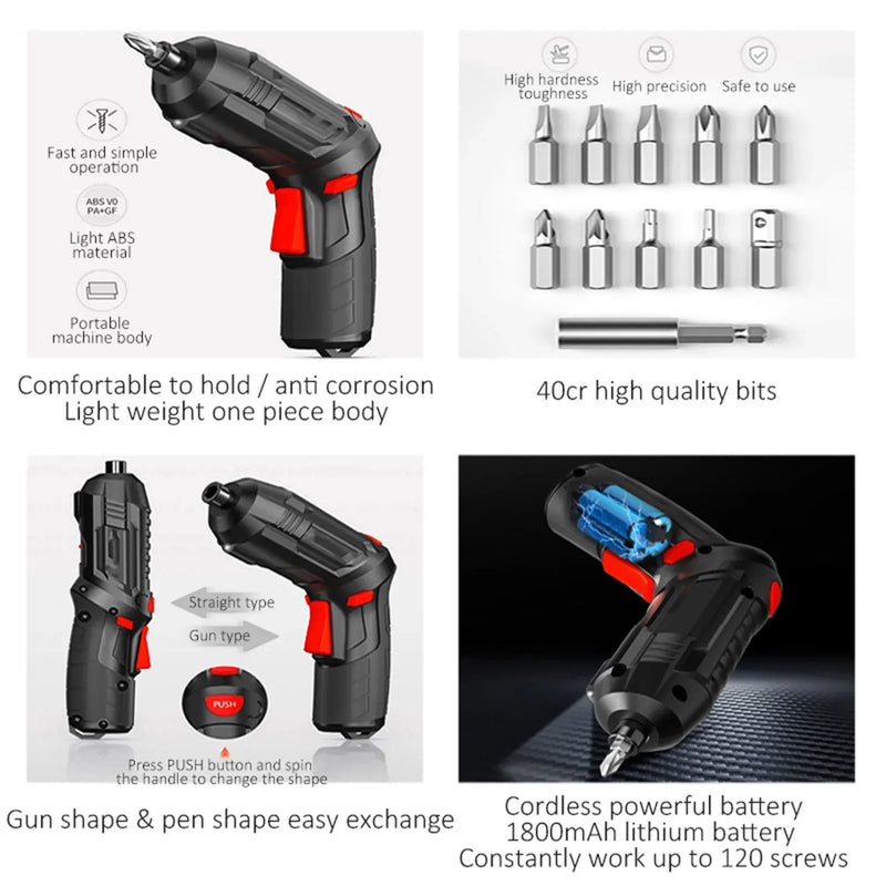 Chave De Fenda Elétrica Sem Fio, Bateria De Lítio Recarregável, Mini Broca, Conjunto De Ferramentas Elétricas 3.6V, Reparação De Manutenção Doméstica