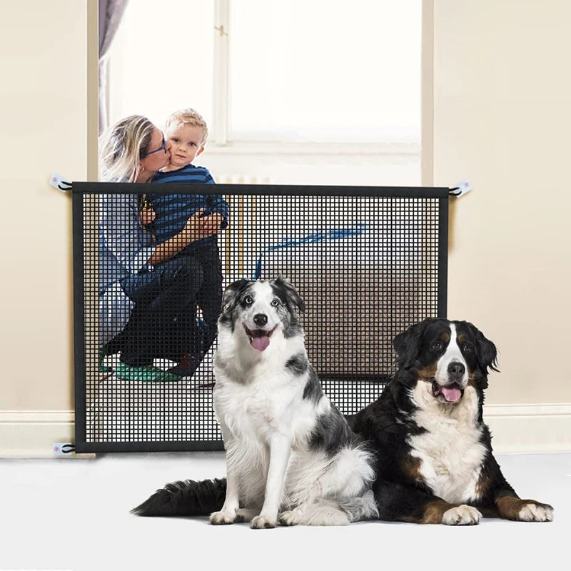 Pet Folding Malha Respirável Playpen, Dog Cerca de Segurança, Rede Isolada, Escadas Portão, Cão Barreira, 4Pcs Gancho, Novo