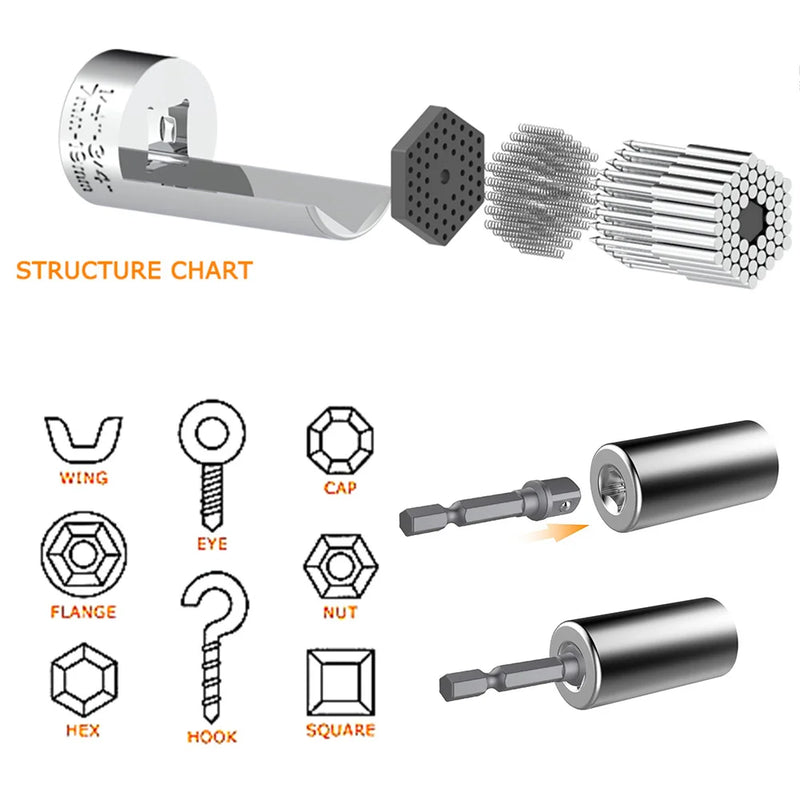 Universal Universal Socket Wrench Set, Cabeça de Torque Set, Super Manga Gadget, Power Drill Adapter, Magic Grip, Spanner Key, MultifuncionalWrench Torque Head Set Ratchet Super Sleeve Gadget Power Drill Adapter Magic Grip Spanner Key Multifunctional